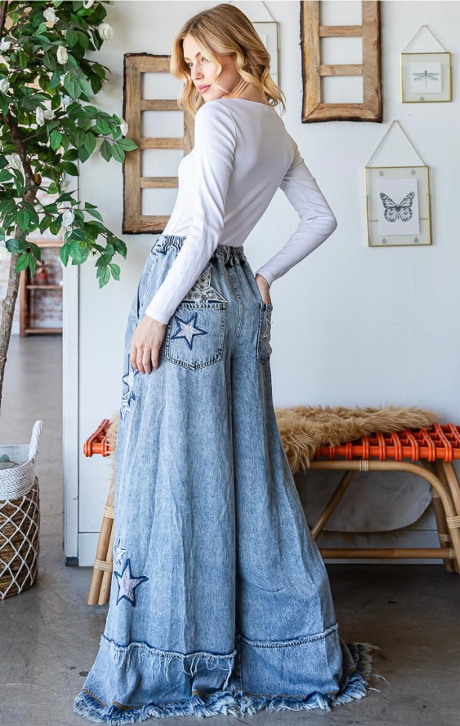 Denim Star Wide Leg Palazzo Jean - Premium Star Print Clothing - Bella Boutique & Bellasbylola.com