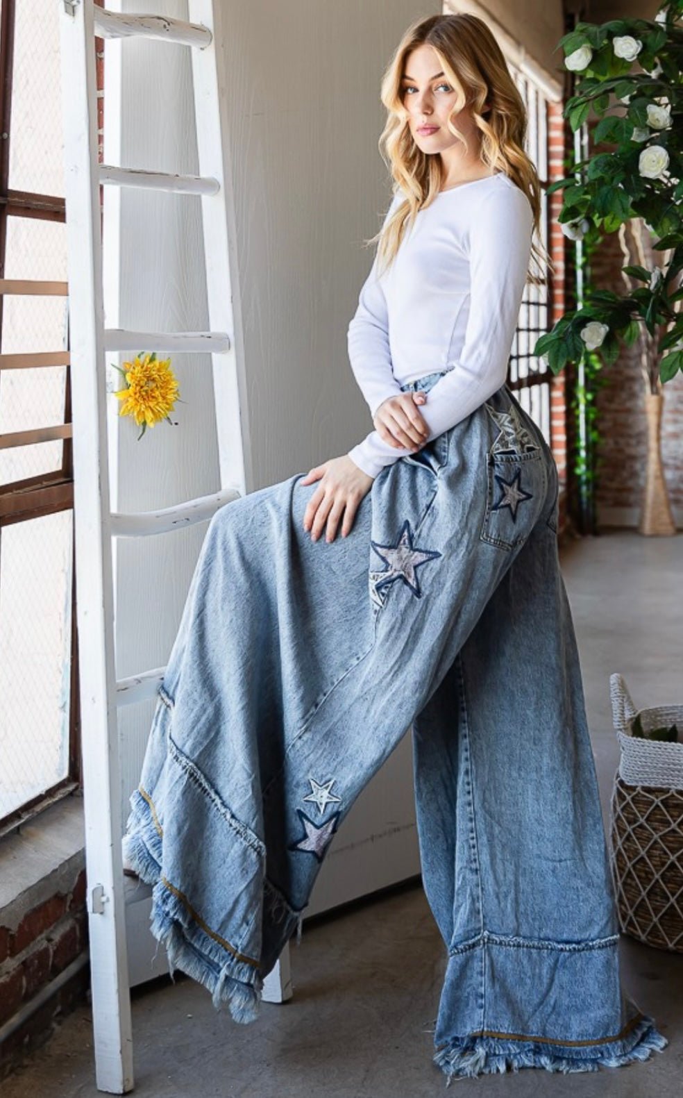 Denim Star Wide Leg Palazzo Jean - Premium Star Print Clothing - Bella Boutique & Bellasbylola.com