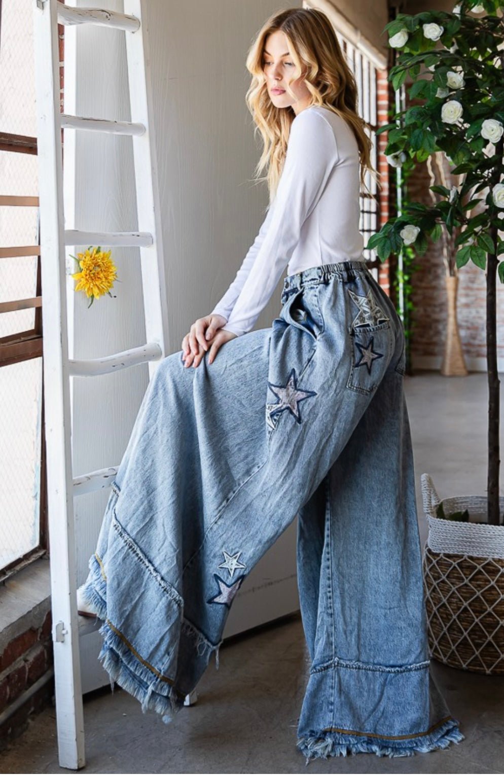 Denim Star Wide Leg Palazzo Jean - Premium Star Print Clothing - Bella Boutique & Bellasbylola.com
