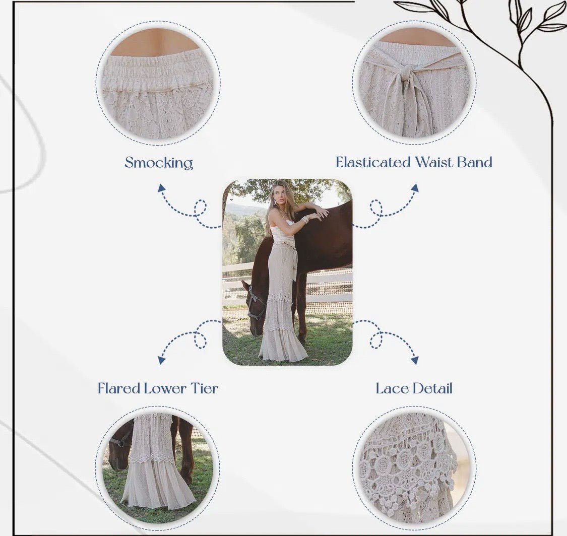 Desert Dream Boho Dream Cloud Pant Tiered Lace & Net Trim - Bella & Bellasbylola.com