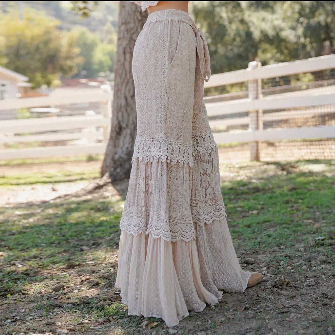 Desert Dream Boho Dream Cloud Pant Tiered Lace & Net Trim - Bella & Bellasbylola.com