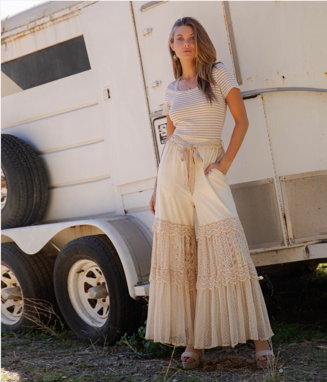 Desert Dream Lounge Western Pants Knit & Tiered Lace - Arriving 6/13/26 - BELLA BOUTIQUE & BELLASBYLOLA.COM šµš·