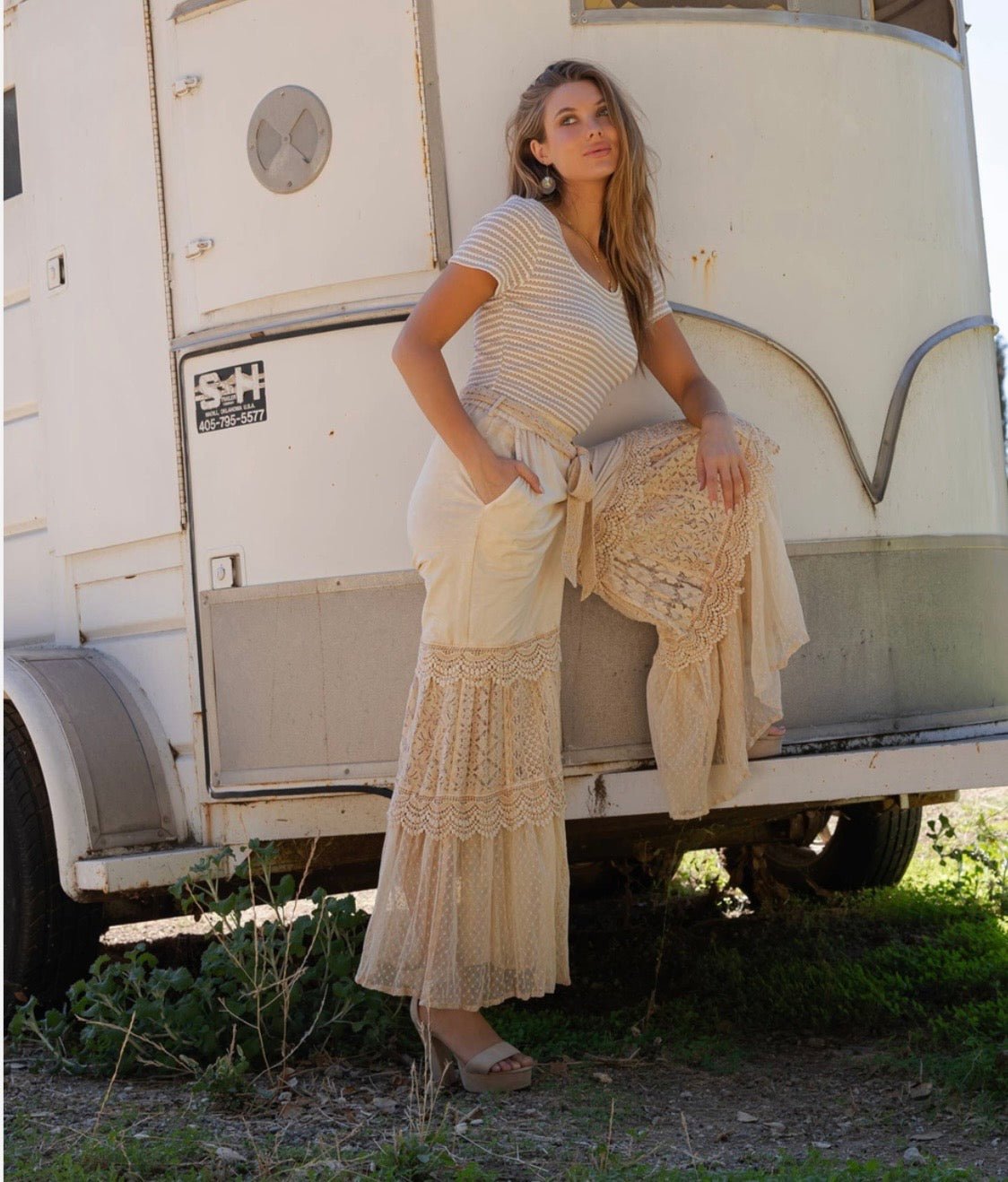 Desert Dream Lounge Western Pants Knit & Tiered Lace - Arriving 6/13/26 - BELLA BOUTIQUE & BELLASBYLOLA.COM šµš·