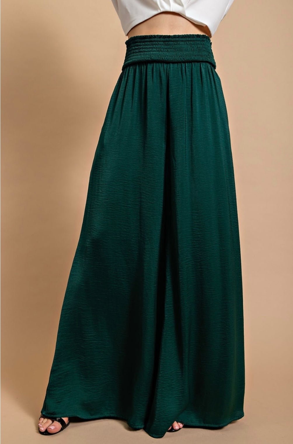 Elastic Waist Emerald Wide Leg Pants - Bella Boutique & Bellasbylola.com