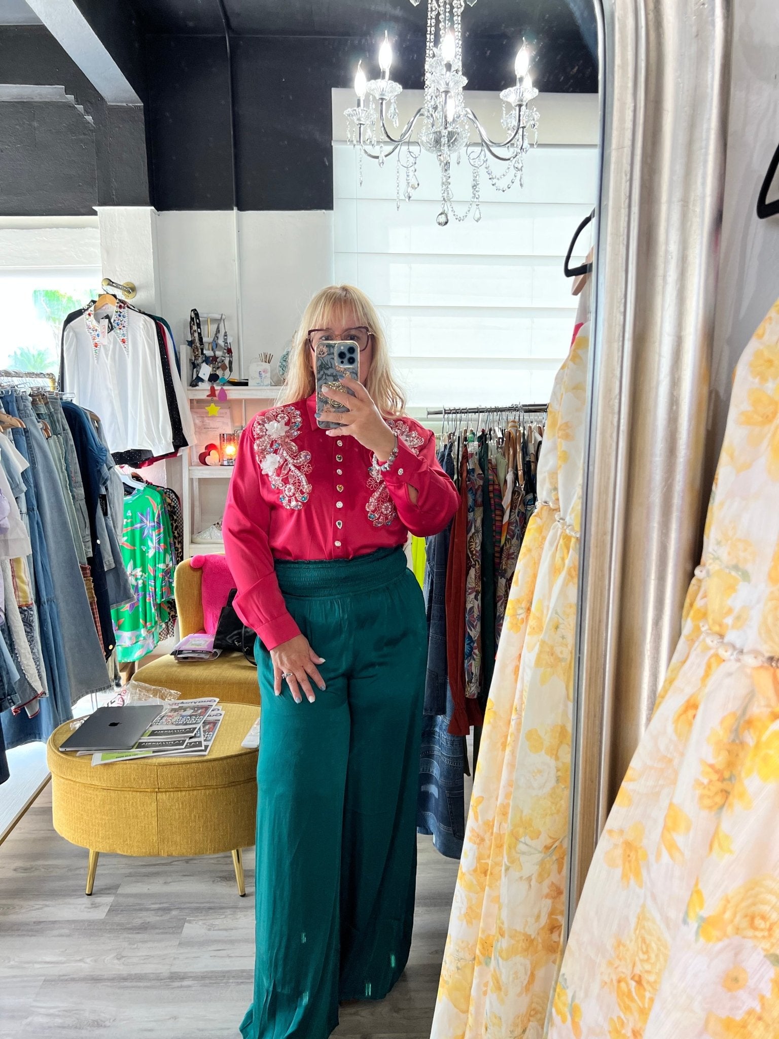 Elastic Waist Emerald Wide Leg Pants - Bella Boutique & Bellasbylola.com