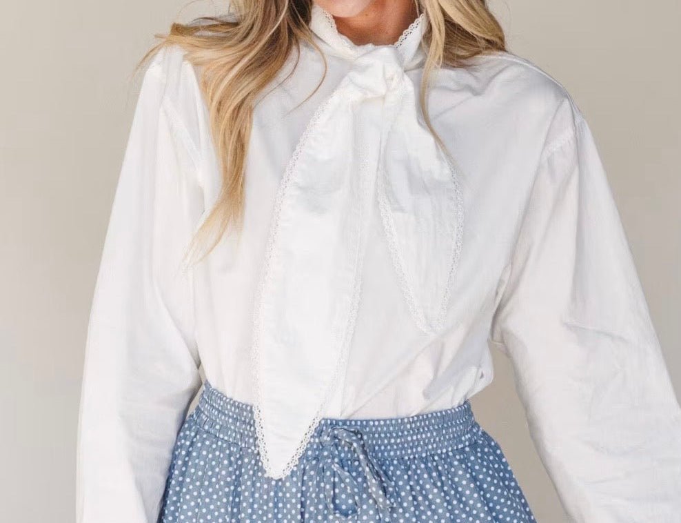 Elegant White Blouse with Oversized Fit and Front Tie Detail - New✨ - Bella Boutique & Bellasbylola.com