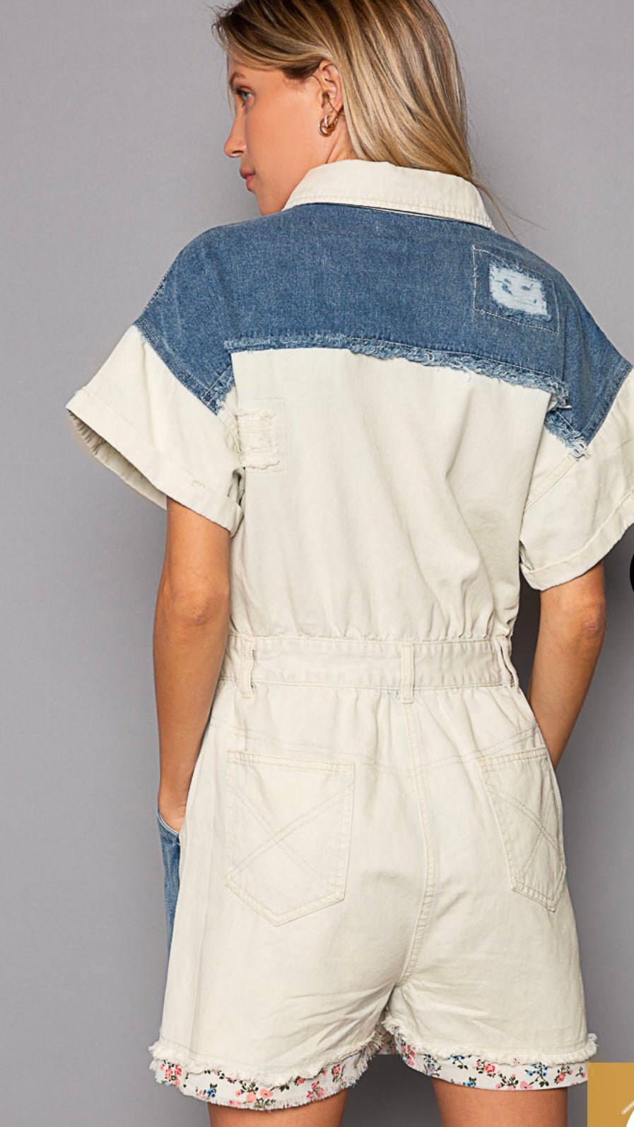 White Denim Romper - Premium Embroidered Style - Bella Boutique & Bellasbylola.com