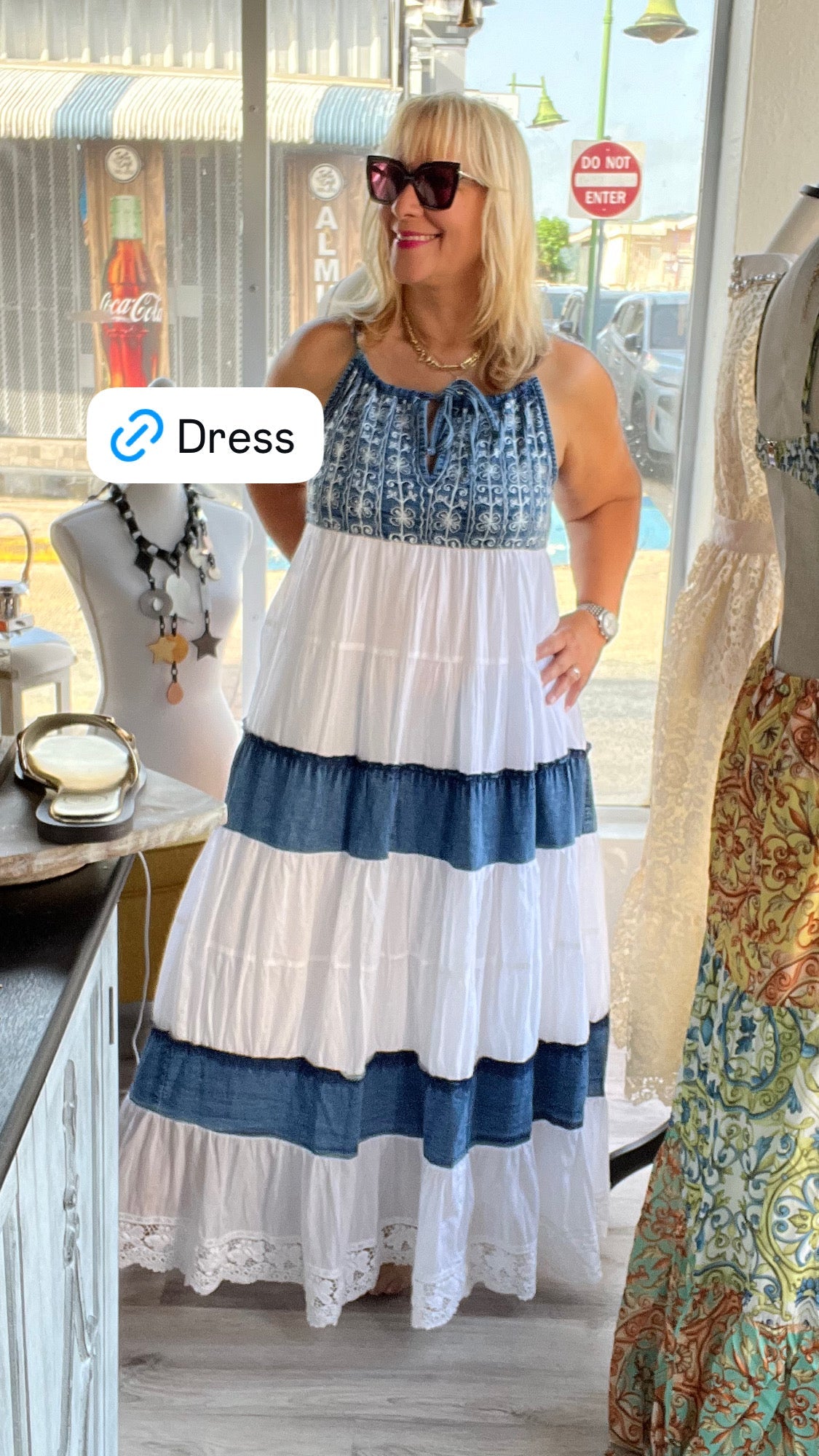 Embroidered White Halter Neck Denim Boho Maxi Dress - In Store & Online💫 - Tax Included - Bella Boutique & Bellasbylola.com