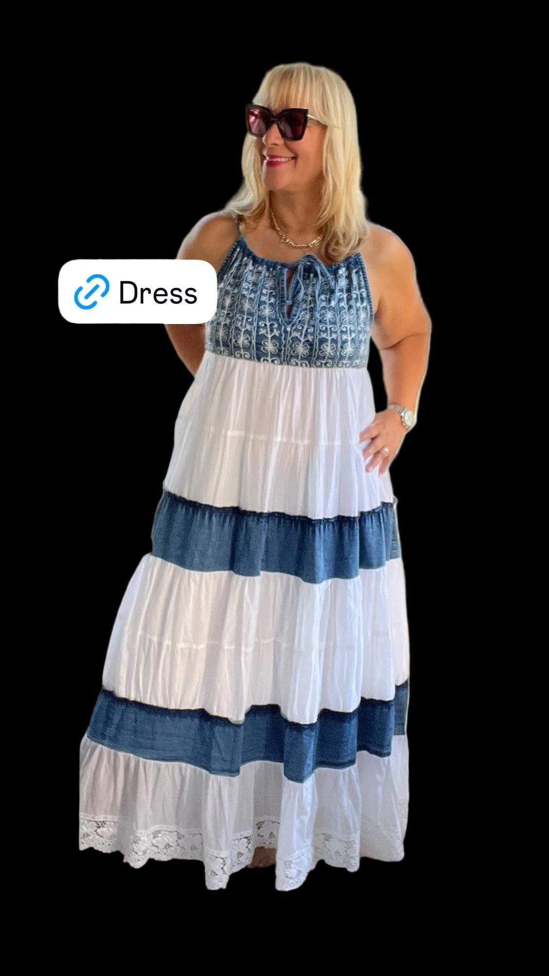 Embroidered White Halter Neck Denim Boho Maxi Dress - In Store & Onlineπ« - Tax Included - Bella Boutique & Bellasbylola.com