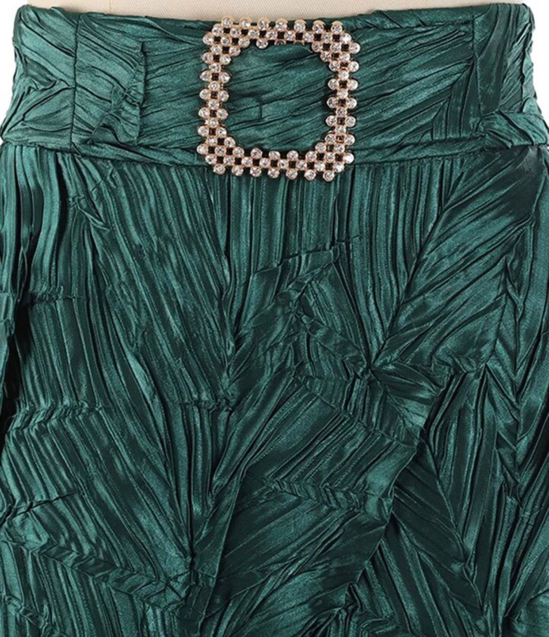 Emerald Taffeta Midi Skirt with Waist Embellishment - Premium Collection - Bella Boutique & Bellasbylola.com