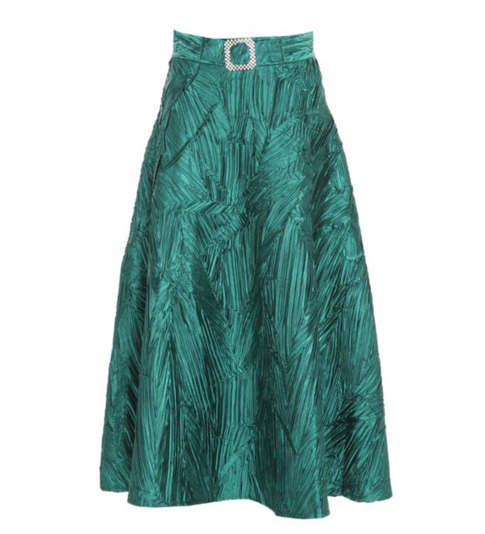 Emerald Taffeta Midi Skirt with Waist Embellishment - Premium Collection - Bella Boutique & Bellasbylola.com