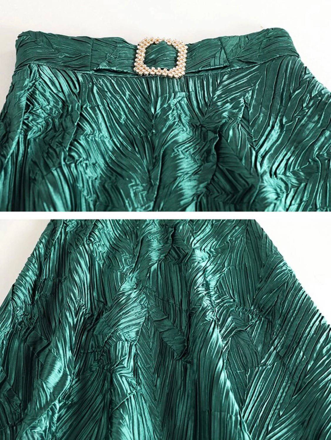 Emerald Taffeta Midi Skirt with Waist Embellishment - Premium Collection - Bella Boutique & Bellasbylola.com