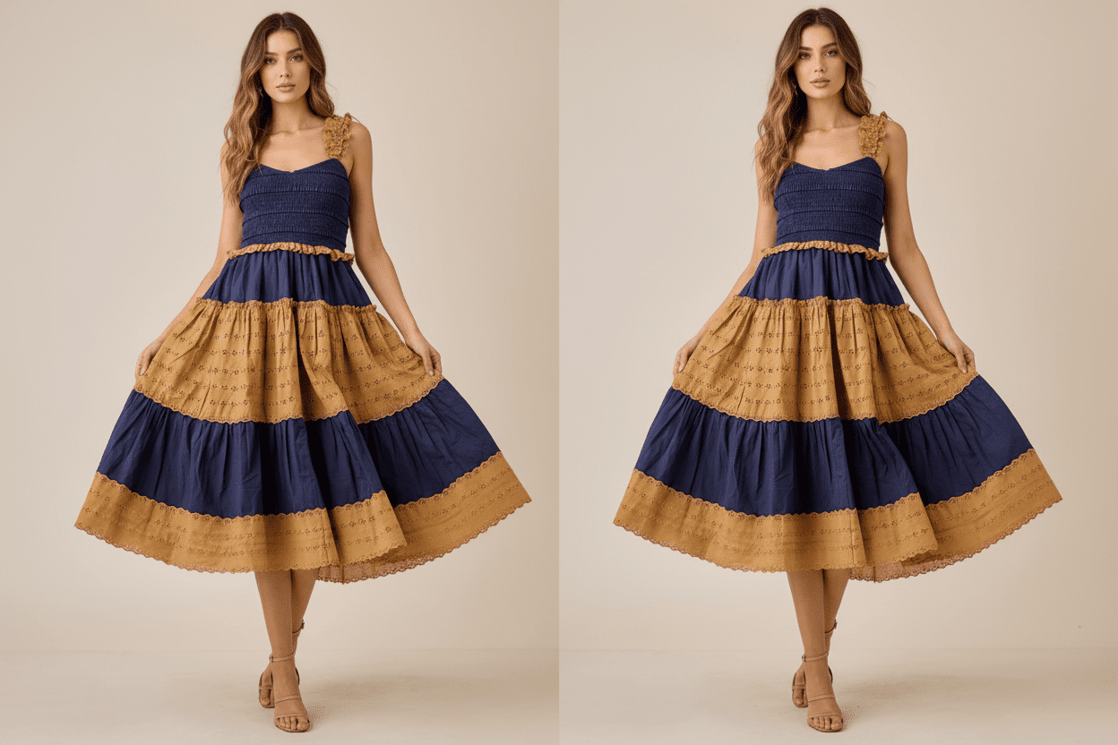 Eyelet Navy & Beige Maxi Dress - IVU INCLUIDO - Bella Boutique & Bellasbylola.com