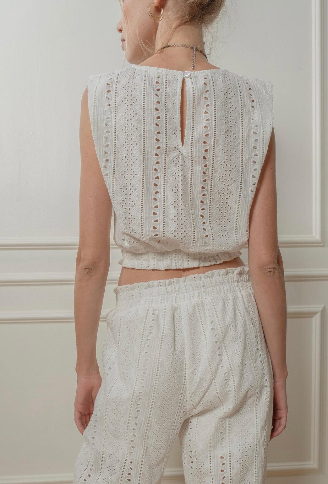 Eyelet White Top & Wide Leg Pants Set - Bella Boutique & Bellasbylola.com