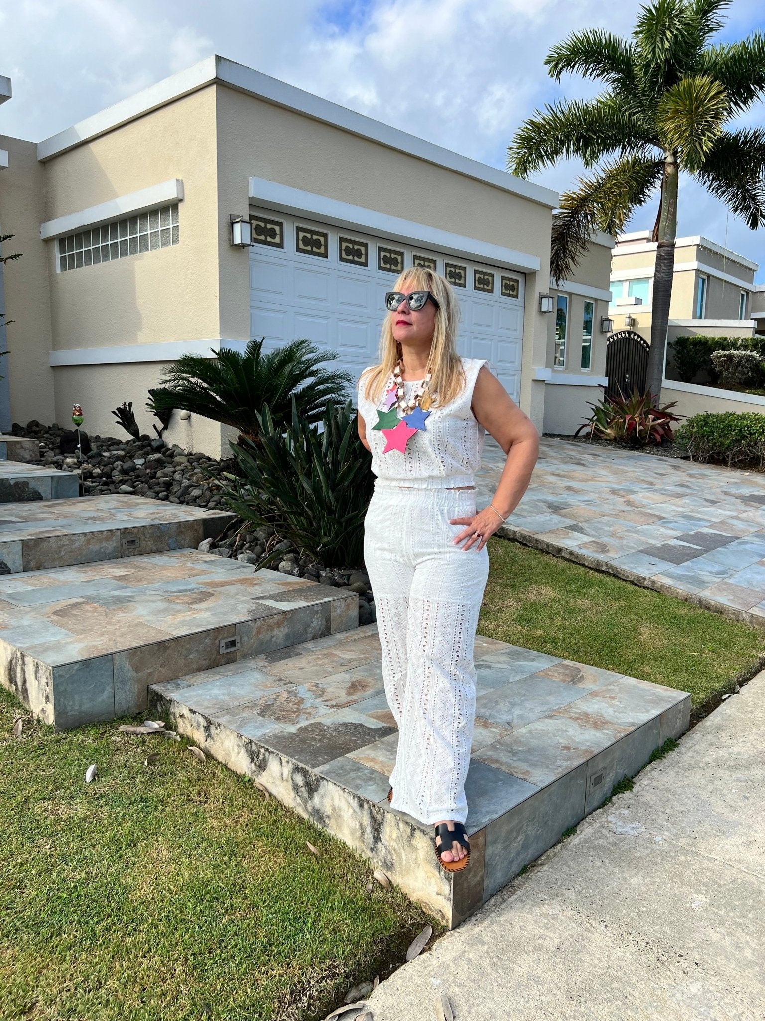 Eyelet White Top & Wide Leg Pants Set - Bella Boutique & Bellasbylola.com