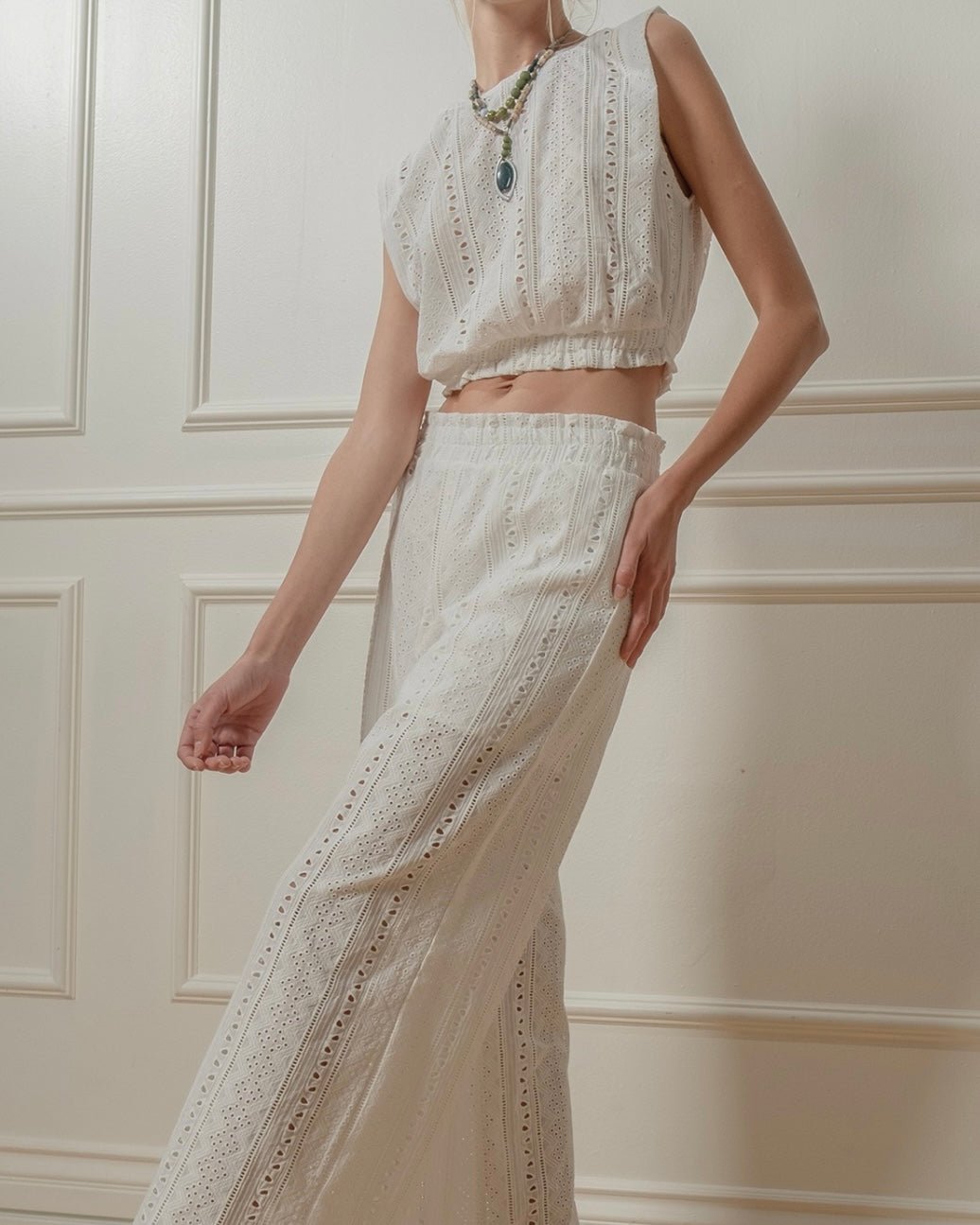 Eyelet White Top & Wide Leg Pants Set - Bella Boutique & Bellasbylola.com