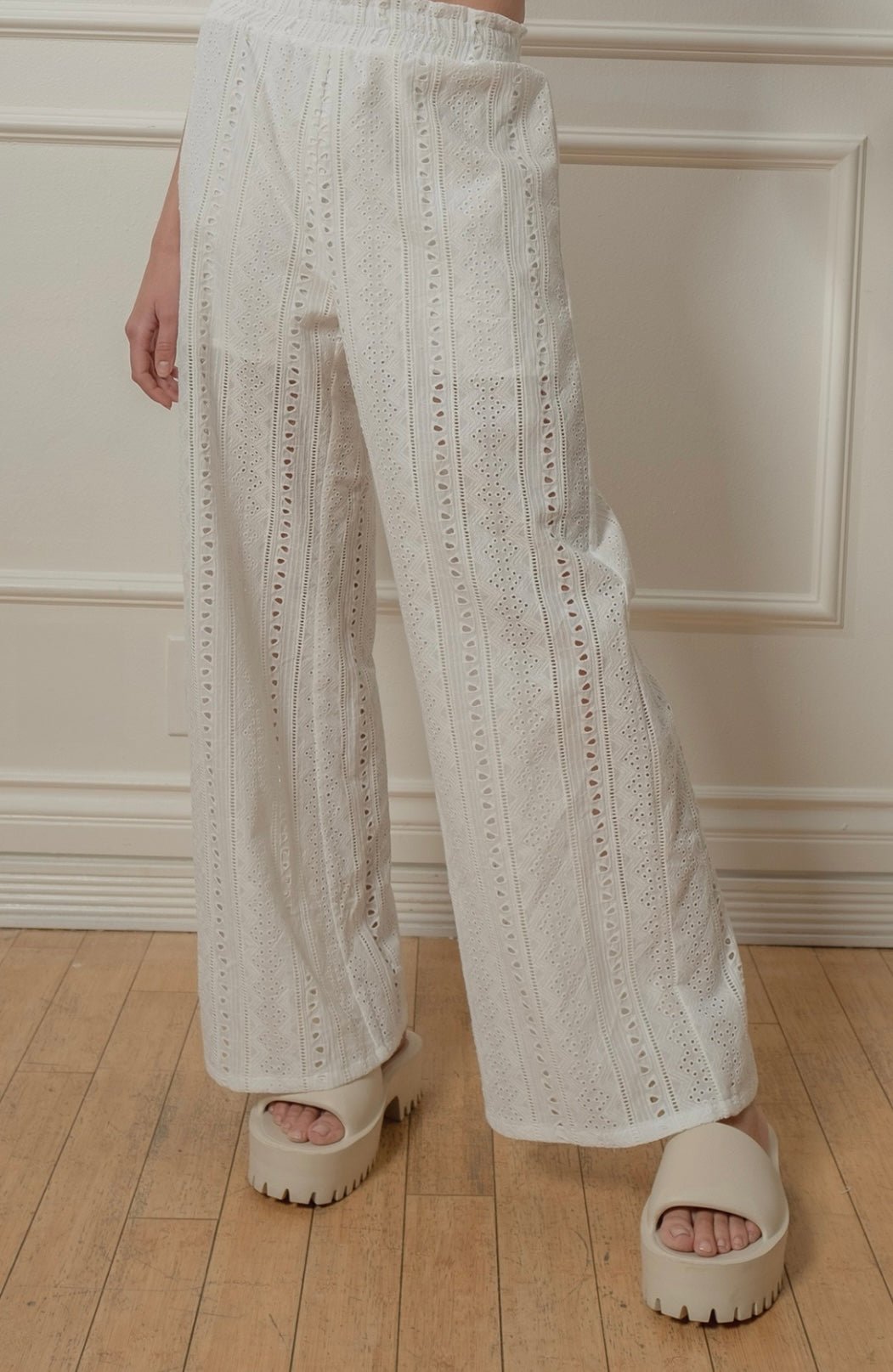 Eyelet White Top & Wide Leg Pants Set - Bella Boutique & Bellasbylola.com