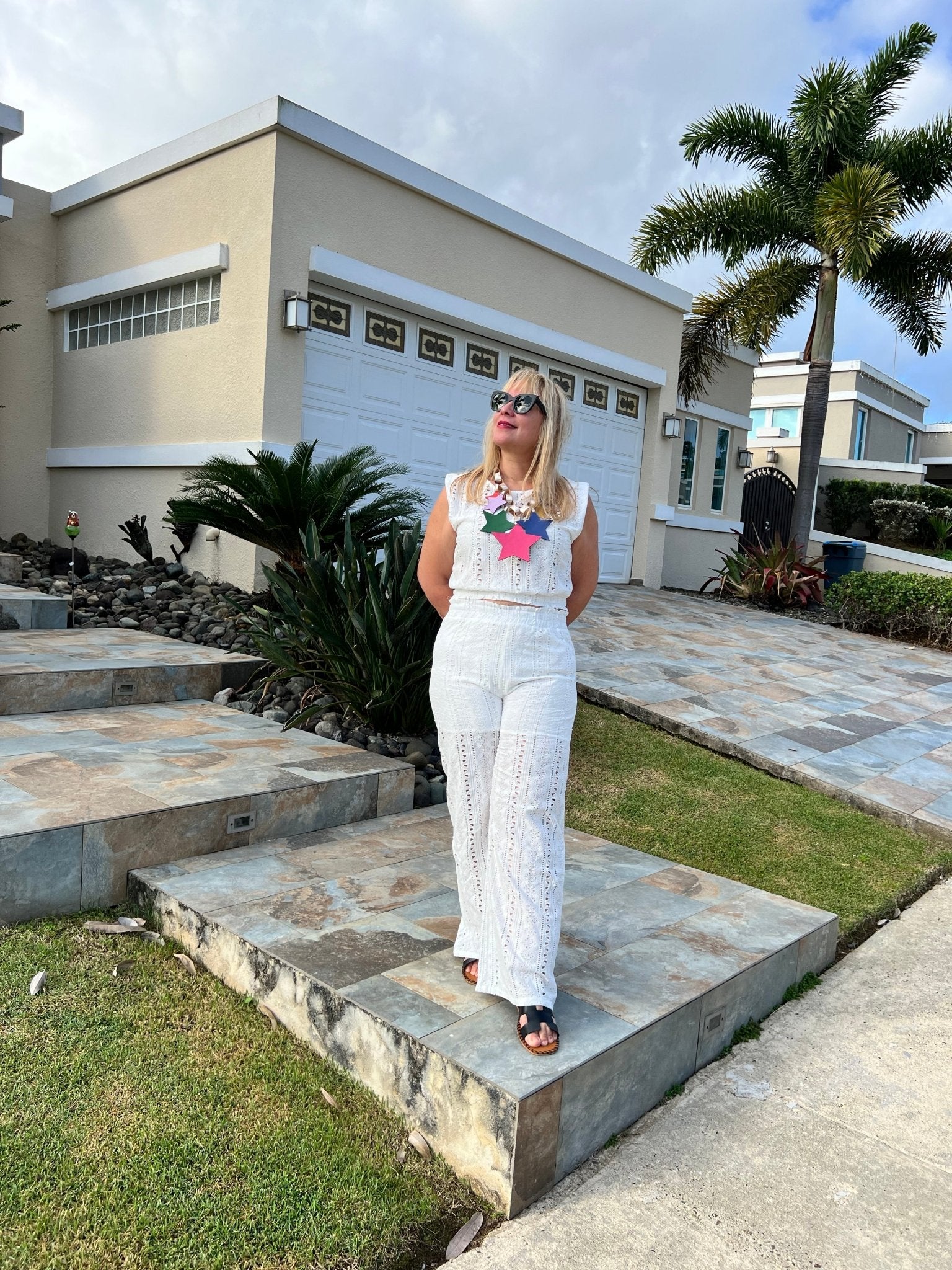 Eyelet White Top & Wide Leg Pants Set - Bella Boutique & Bellasbylola.com