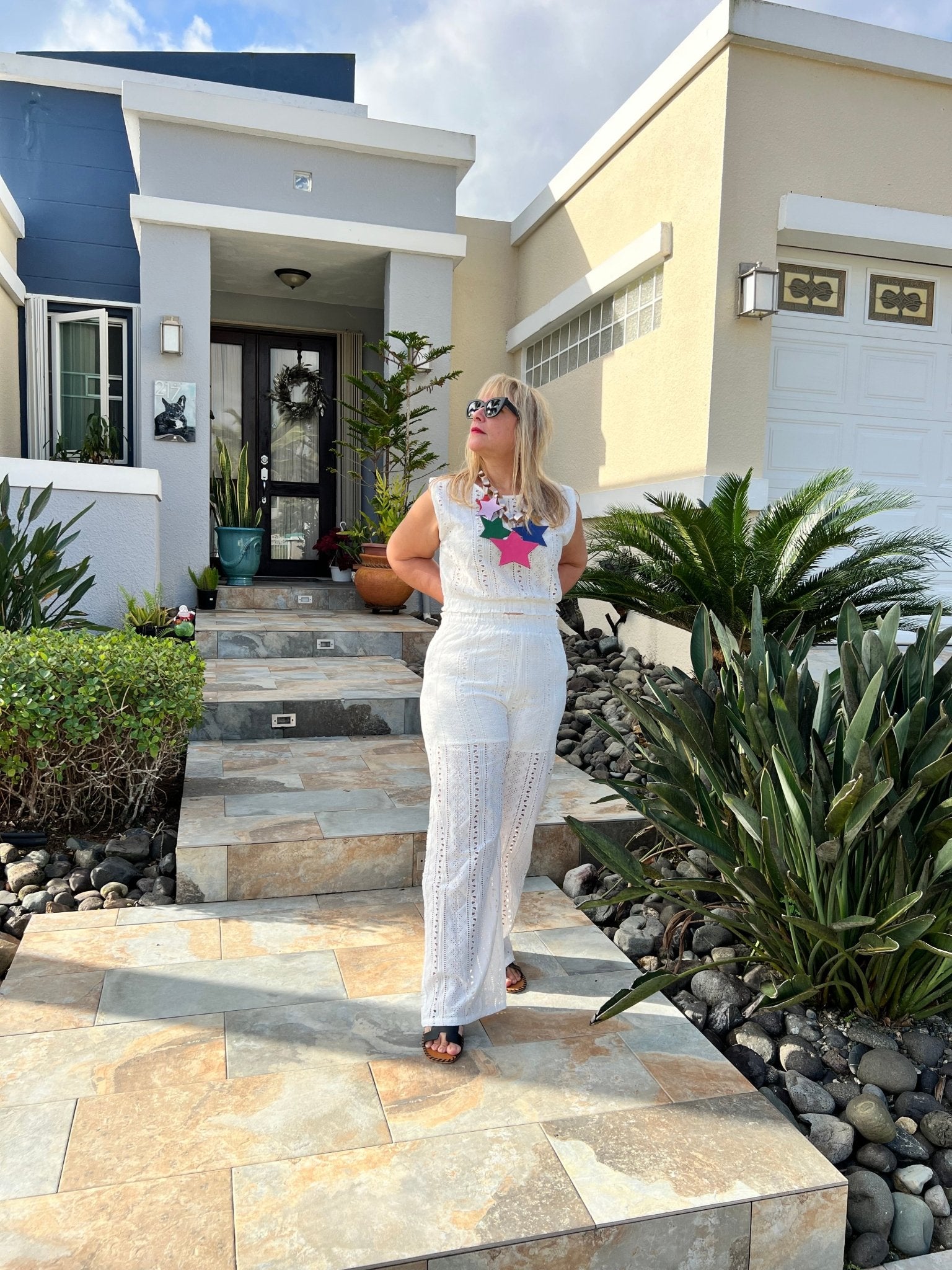 Eyelet White Top & Wide Leg Pants Set - Bella Boutique & Bellasbylola.com