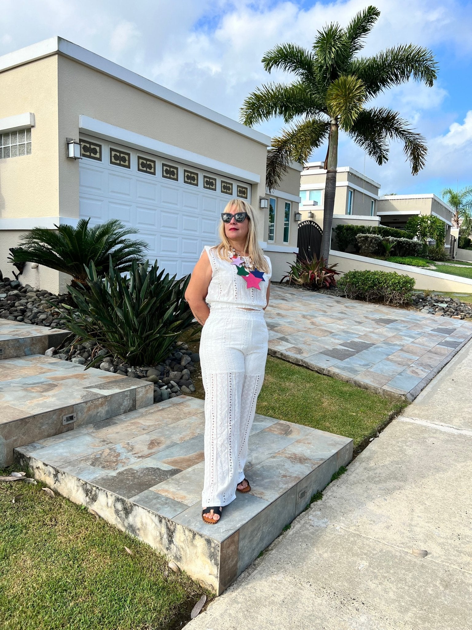 Eyelet White Top & Wide Leg Pants Set - Bella Boutique & Bellasbylola.com