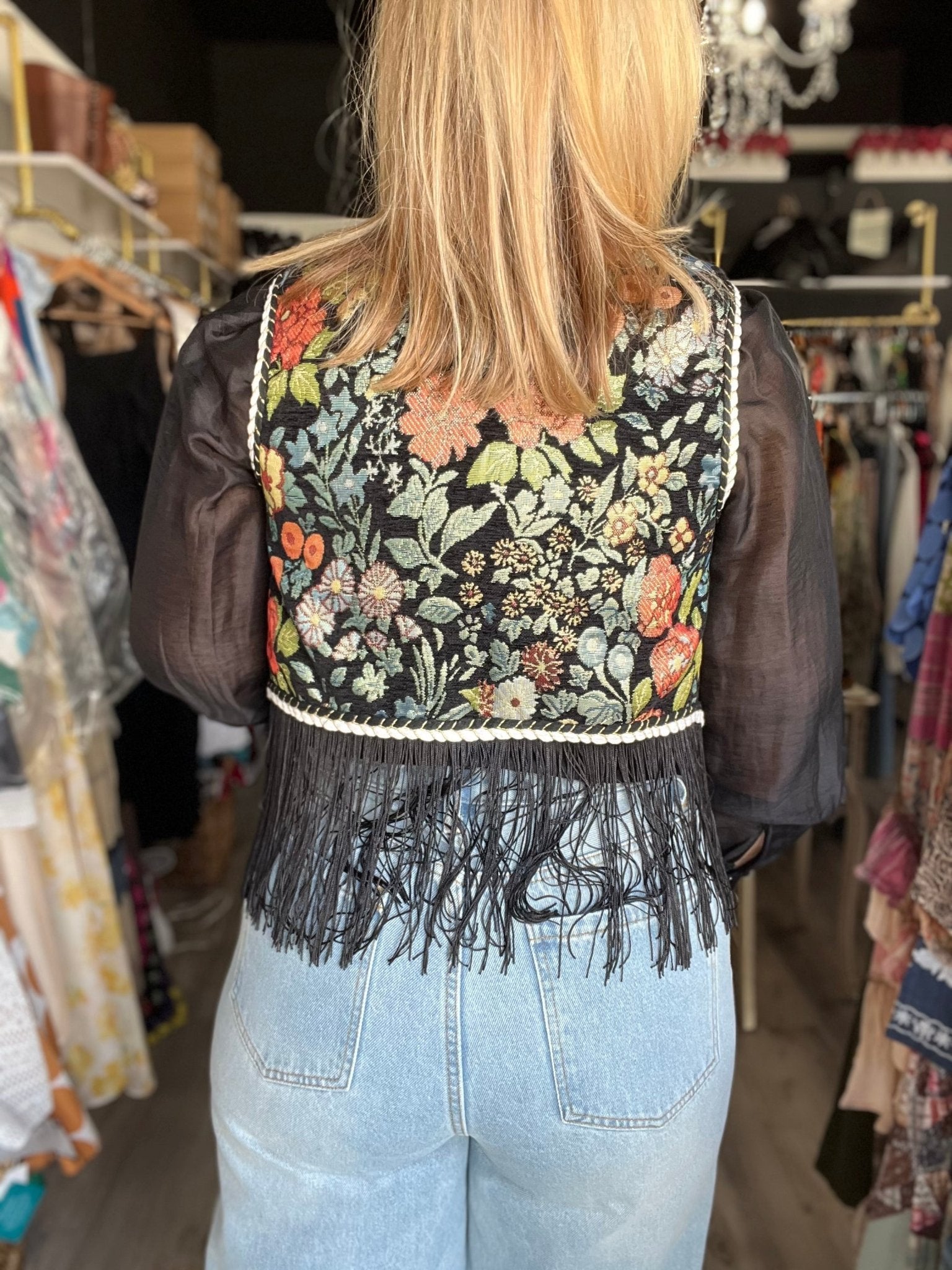 Floral Embroidery Front Tie Vest - Bella Boutique & Bellasbylola.com