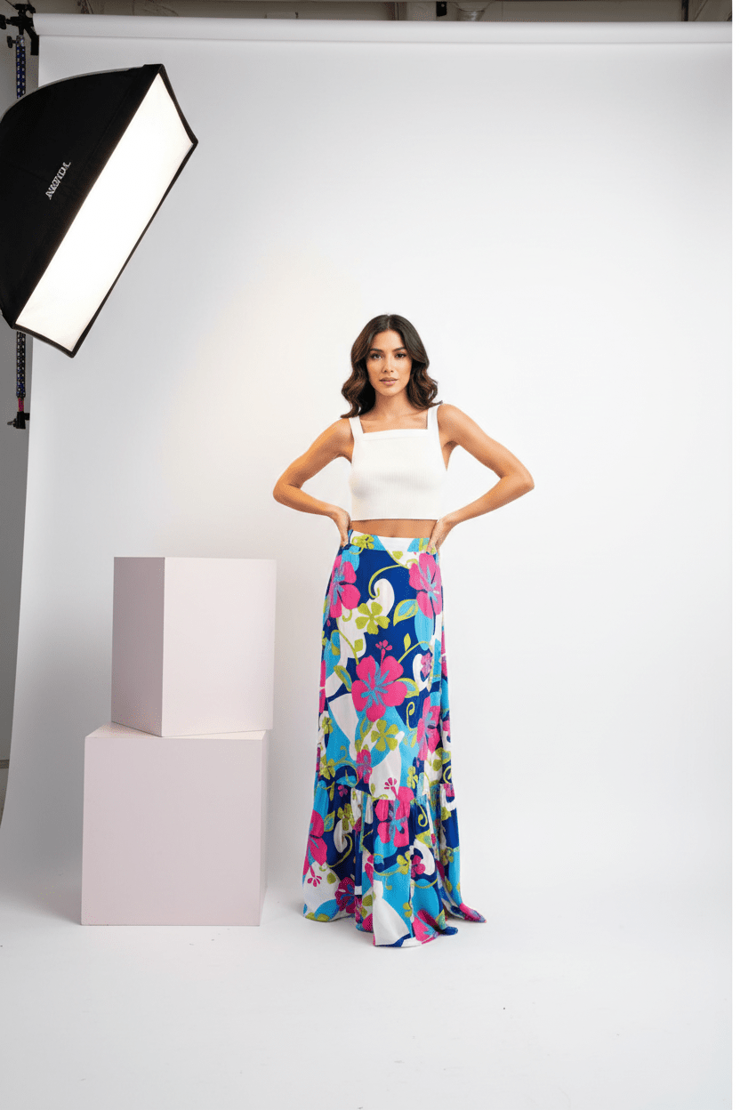 Floral Print Cotton Maxi Skirt - Stylish & Chic! - Ver medidas - Bella & Bellasbylola.com