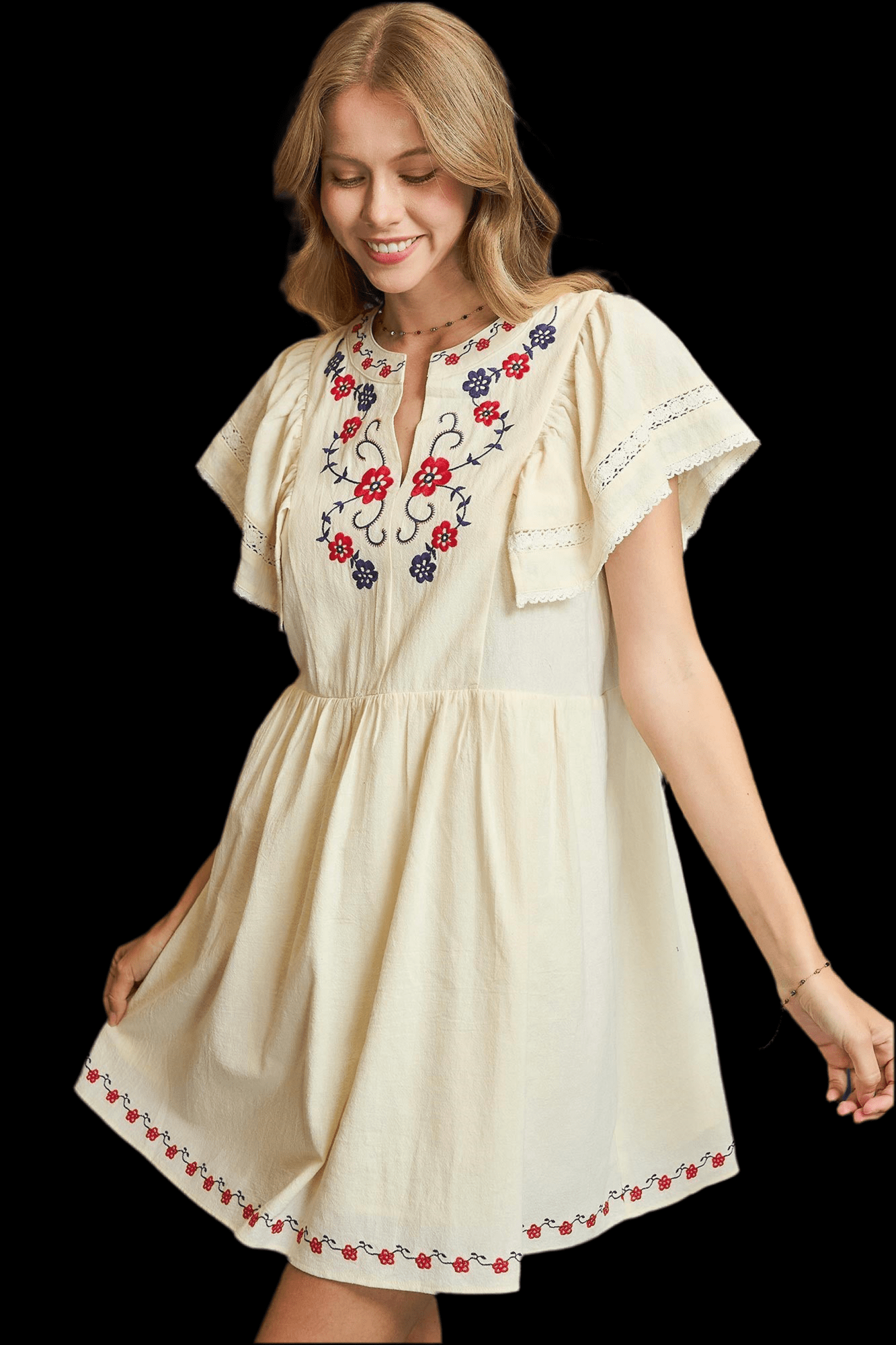 Folk Embroidered Flutter Sleeve Dress - Bella Boutique & Bellasbylola.com