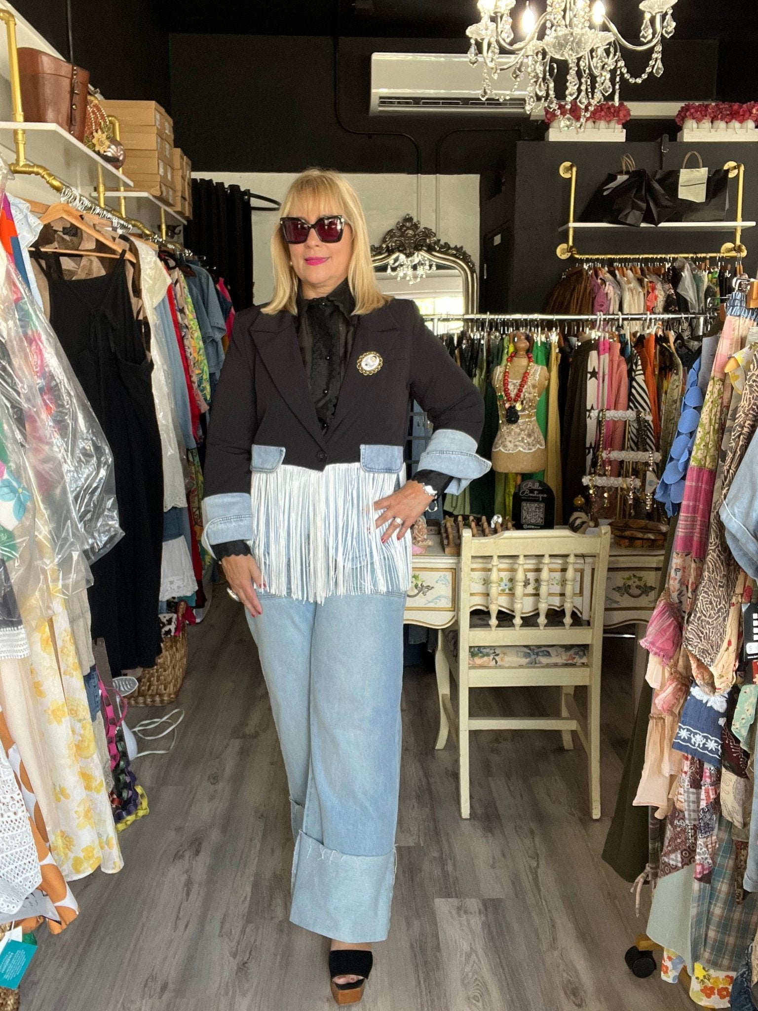 Fringe Black & Denim Contrast Blazer - Bella Boutique & Bellasbylola.com