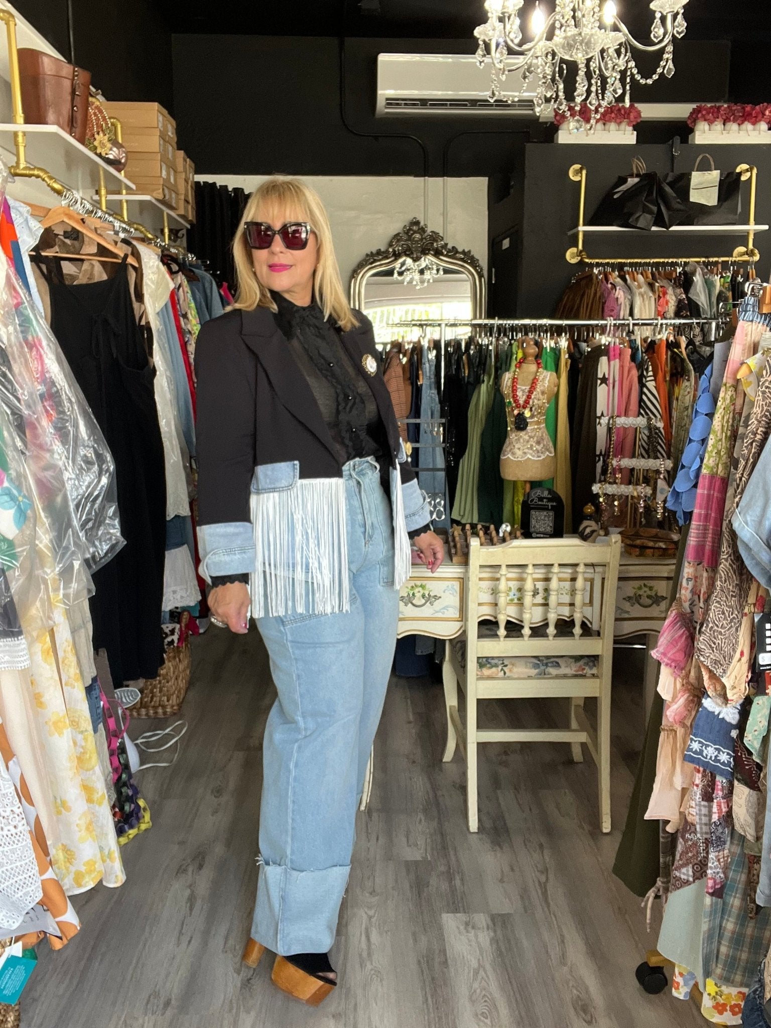 Fringe Black & Denim Contrast Blazer - Bella Boutique & Bellasbylola.com