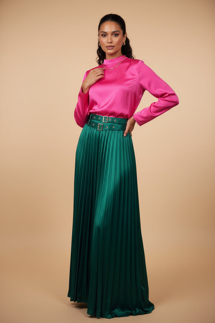 Green Satin Maxi Palazzo Pants - Bella Boutique & Bellasbylola.com