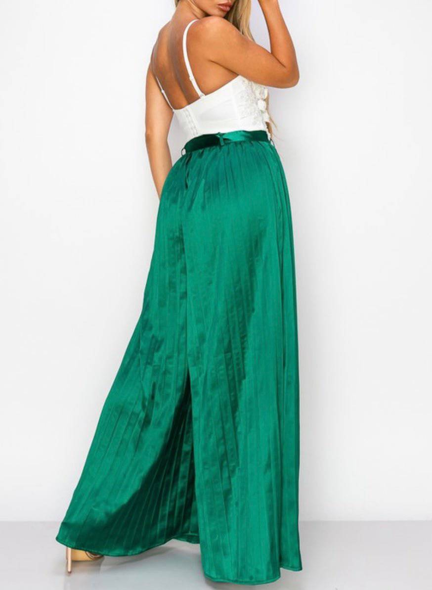 Green Satin Maxi Palazzo Pants - Bella Boutique & Bellasbylola.com