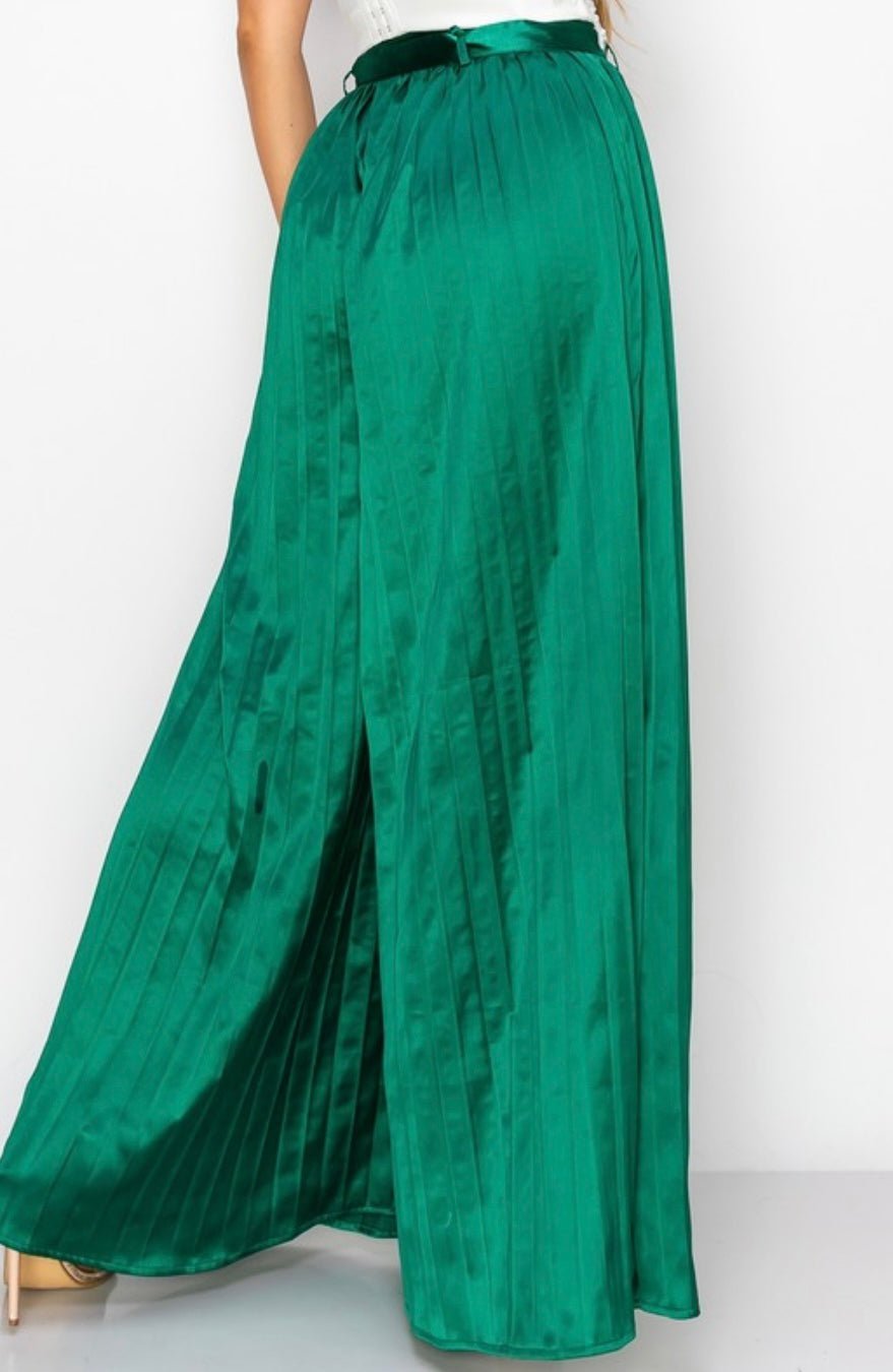Green Satin Maxi Palazzo Pants - Bella Boutique & Bellasbylola.com