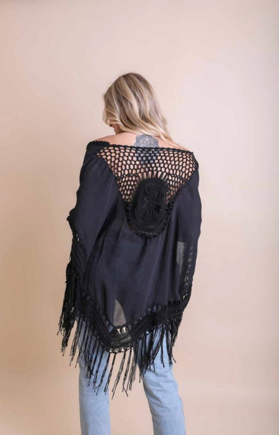 Hand Made Crochet Medallion Tassel Kimono with Fringe - Tax Included - Bella Boutique & Bellasbylola.com
