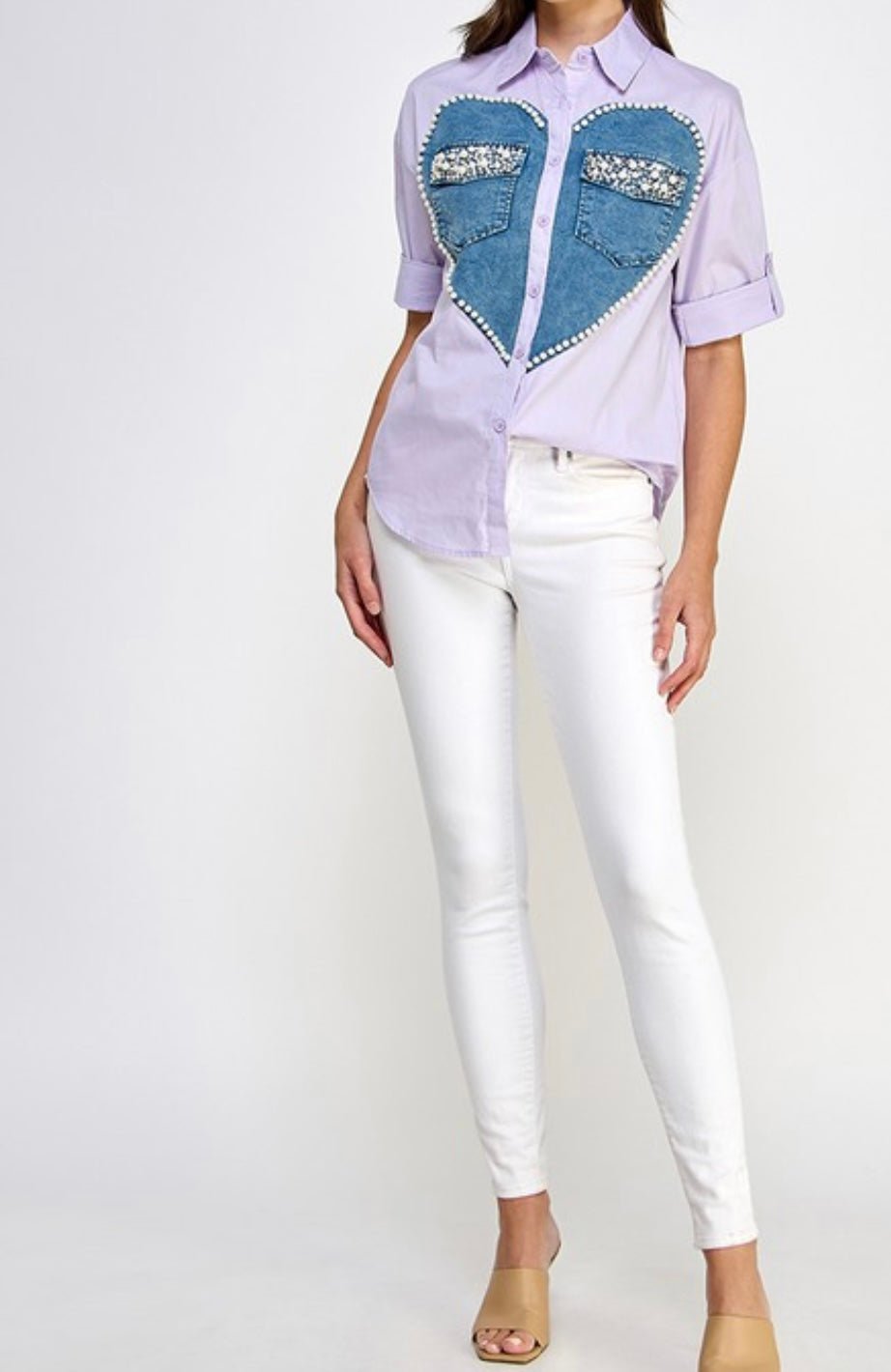 Heart Print Embroidered Short Sleeve Top - Bella Boutique & Bellasbylola.com