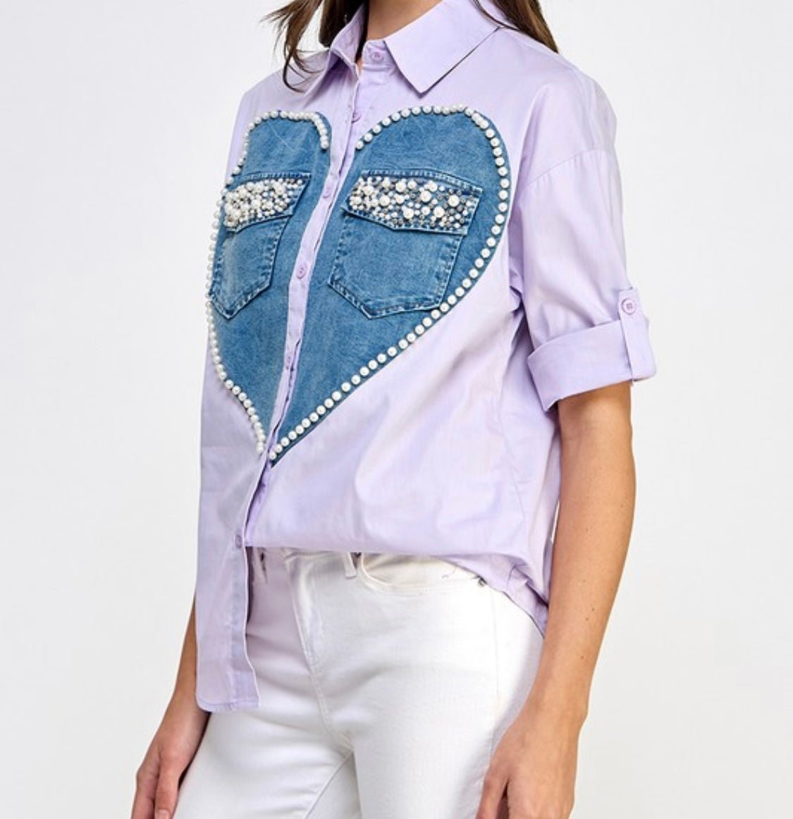 Heart Print Embroidered Short Sleeve Top - Bella Boutique & Bellasbylola.com