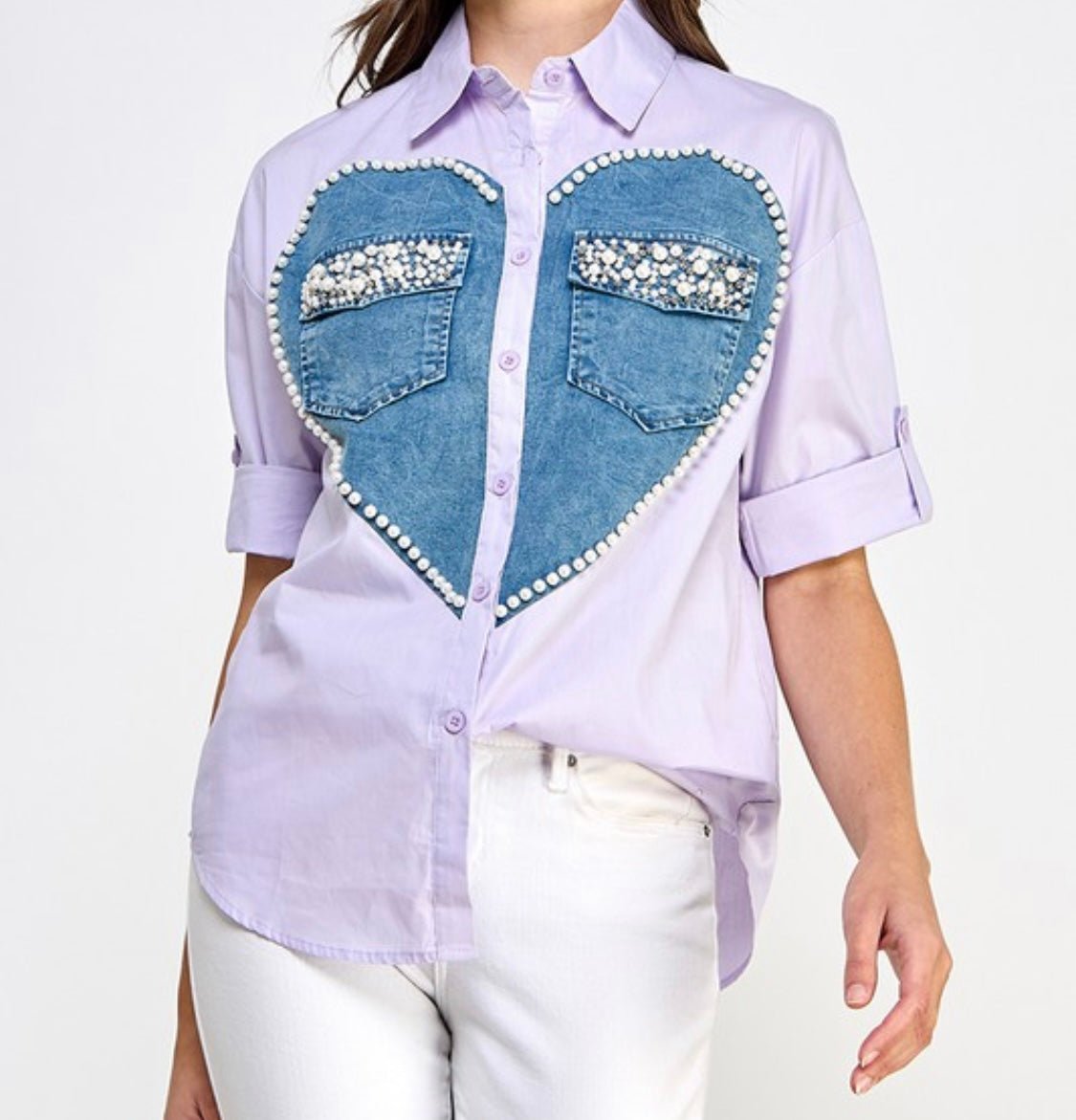 Heart Print Embroidered Short Sleeve Top - Bella Boutique & Bellasbylola.com