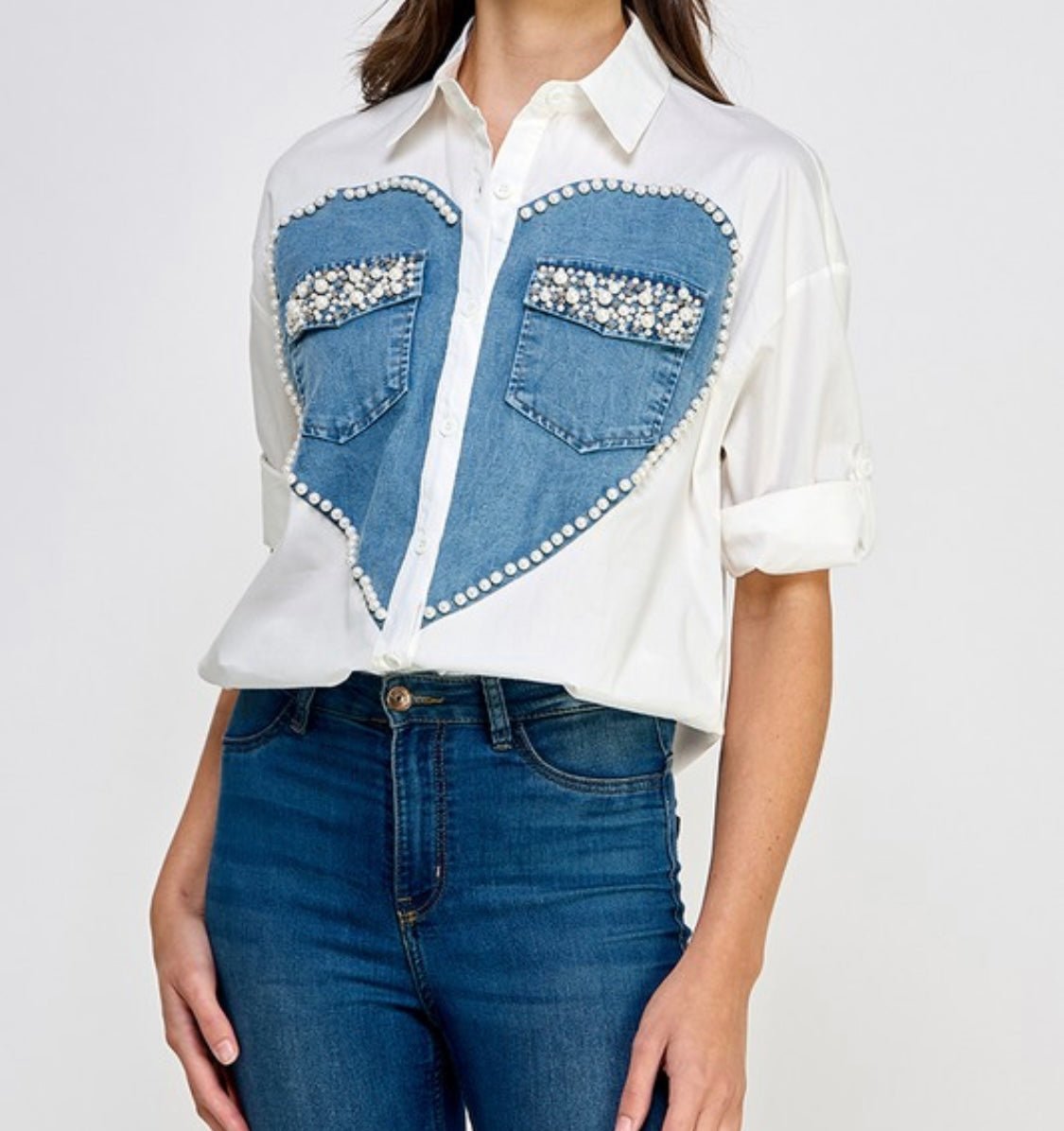 Heart Print Embroidered Short Sleeve Top - Bella Boutique & Bellasbylola.com