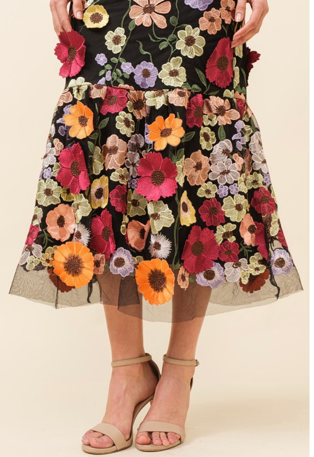 Hi Neck 3D Floral Midi Dress - Tax Included - Bella Boutique & Bellasbylola.com