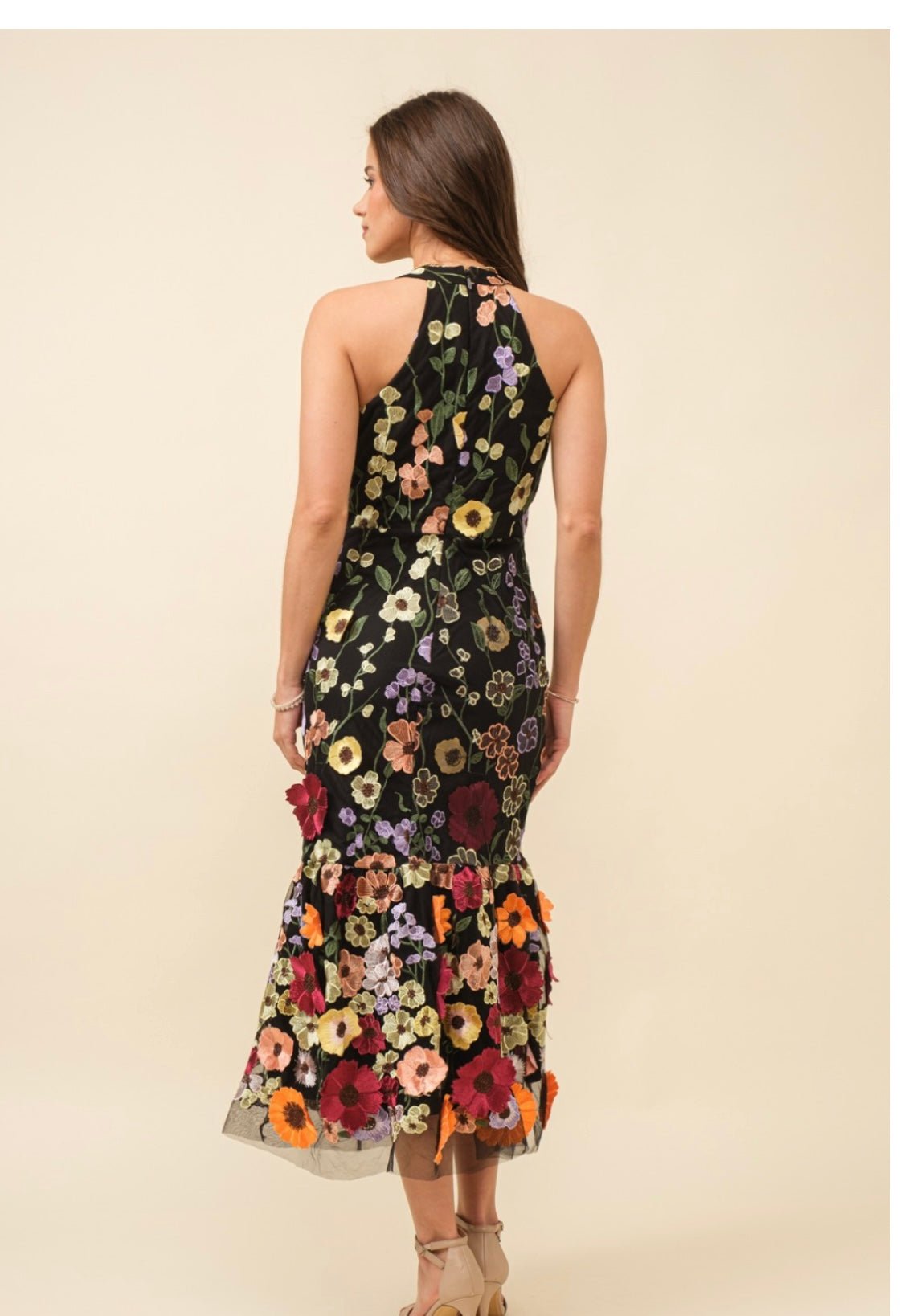 Hi Neck 3D Floral Midi Dress - Tax Included - Bella Boutique & Bellasbylola.com