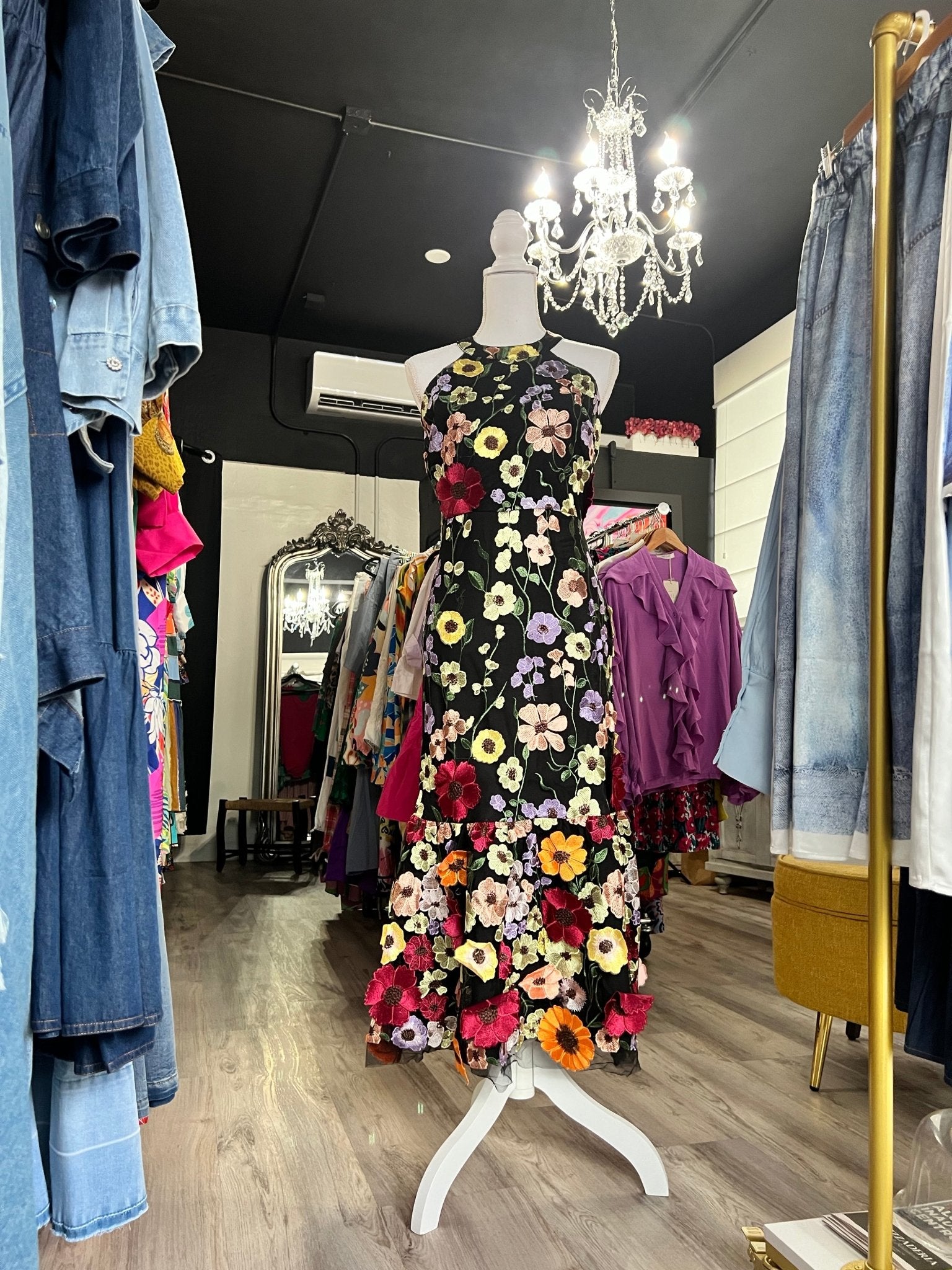 Hi Neck 3D Floral Midi Dress - Tax Included - Bella Boutique & Bellasbylola.com