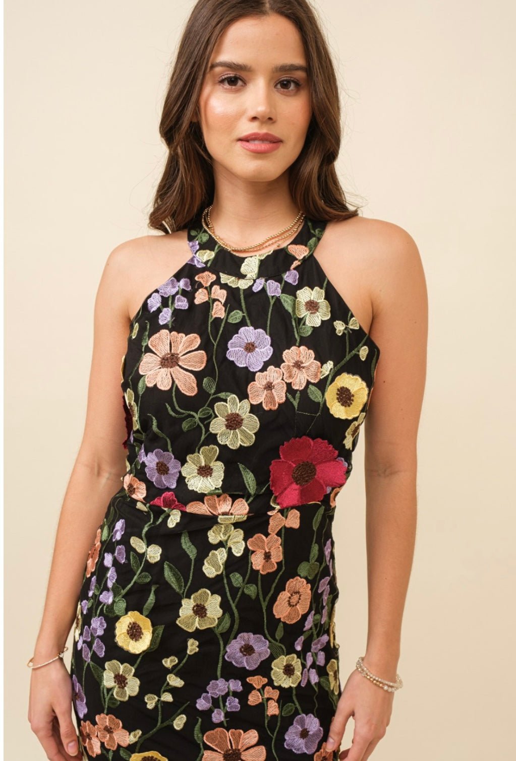 Hi Neck 3D Floral Midi Dress - Tax Included - Bella Boutique & Bellasbylola.com