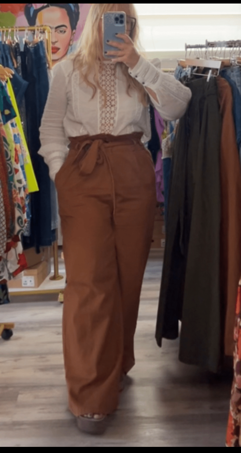 Hi - waisted Paperbag Wide Leg Denim - Brown - Bella Boutique & Bellasbylola.com