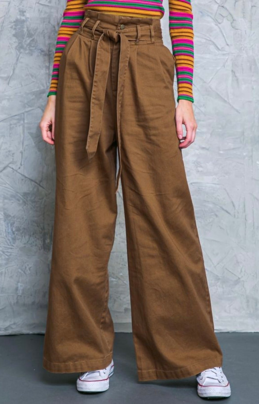 Hi - waisted Paperbag Wide Leg Denim - Brown - Bella Boutique & Bellasbylola.com