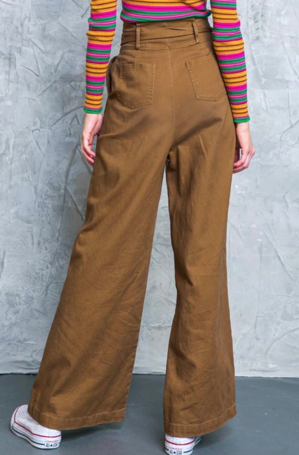 Hi - waisted Paperbag Wide Leg Denim - Brown - Bella Boutique & Bellasbylola.com