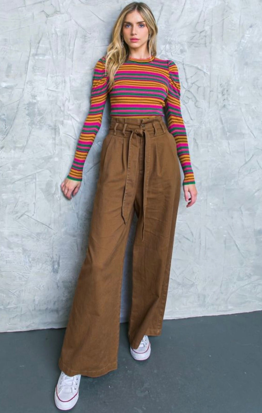 Hi - waisted Paperbag Wide Leg Denim - Brown - Bella Boutique & Bellasbylola.com