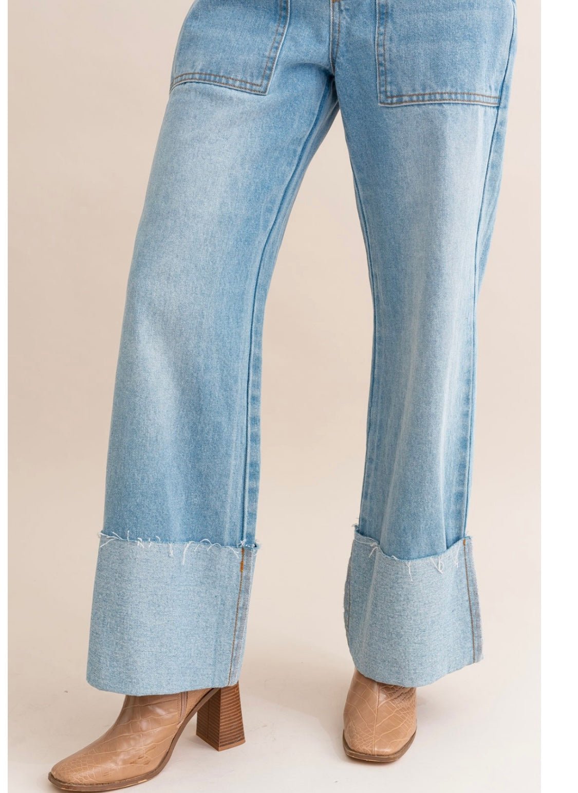 High Waisted Wide Leg Cuffed Jean - True to size - Bella Boutique & Bellasbylola.com