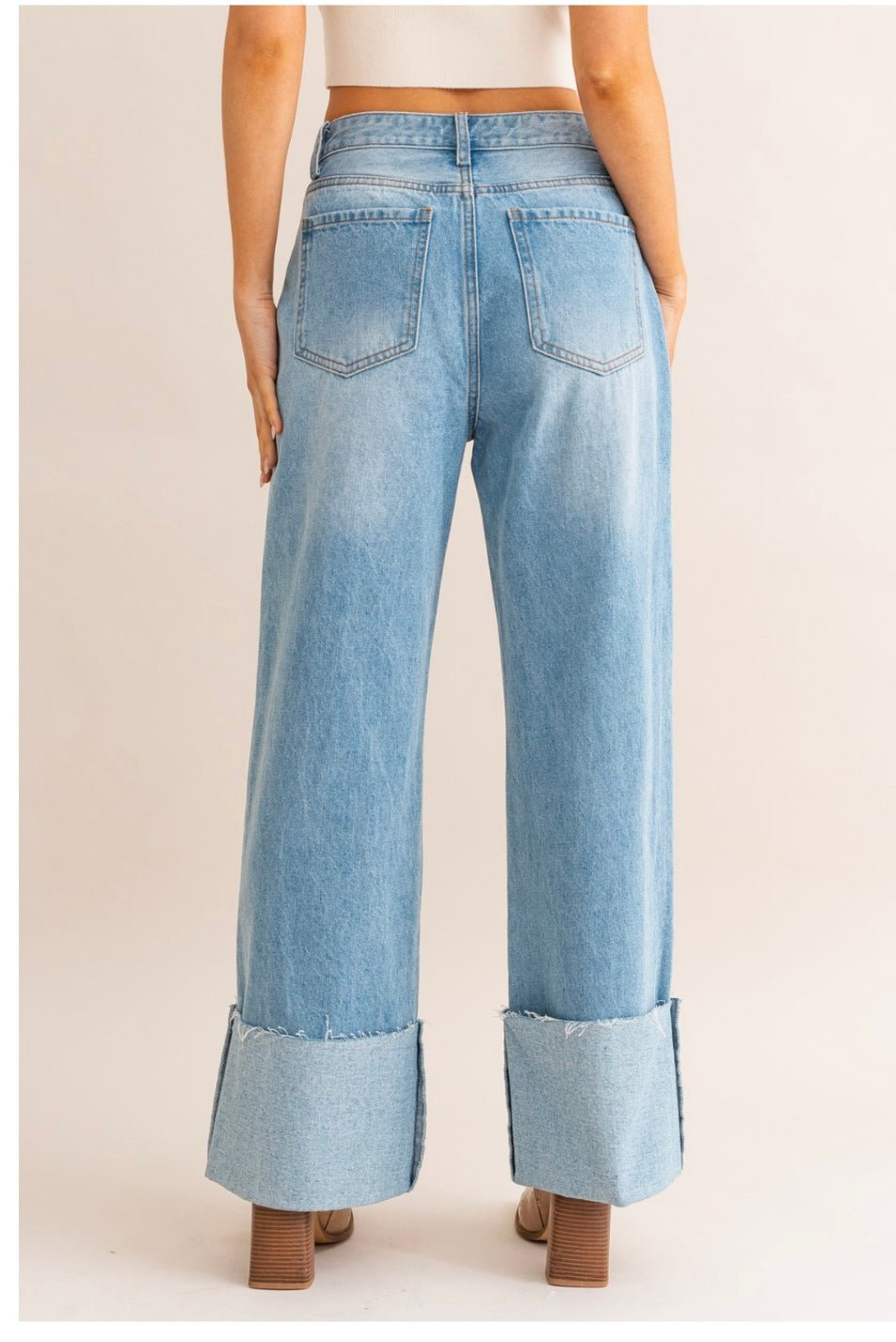 High Waisted Wide Leg Cuffed Jean - True to size - Bella Boutique & Bellasbylola.com