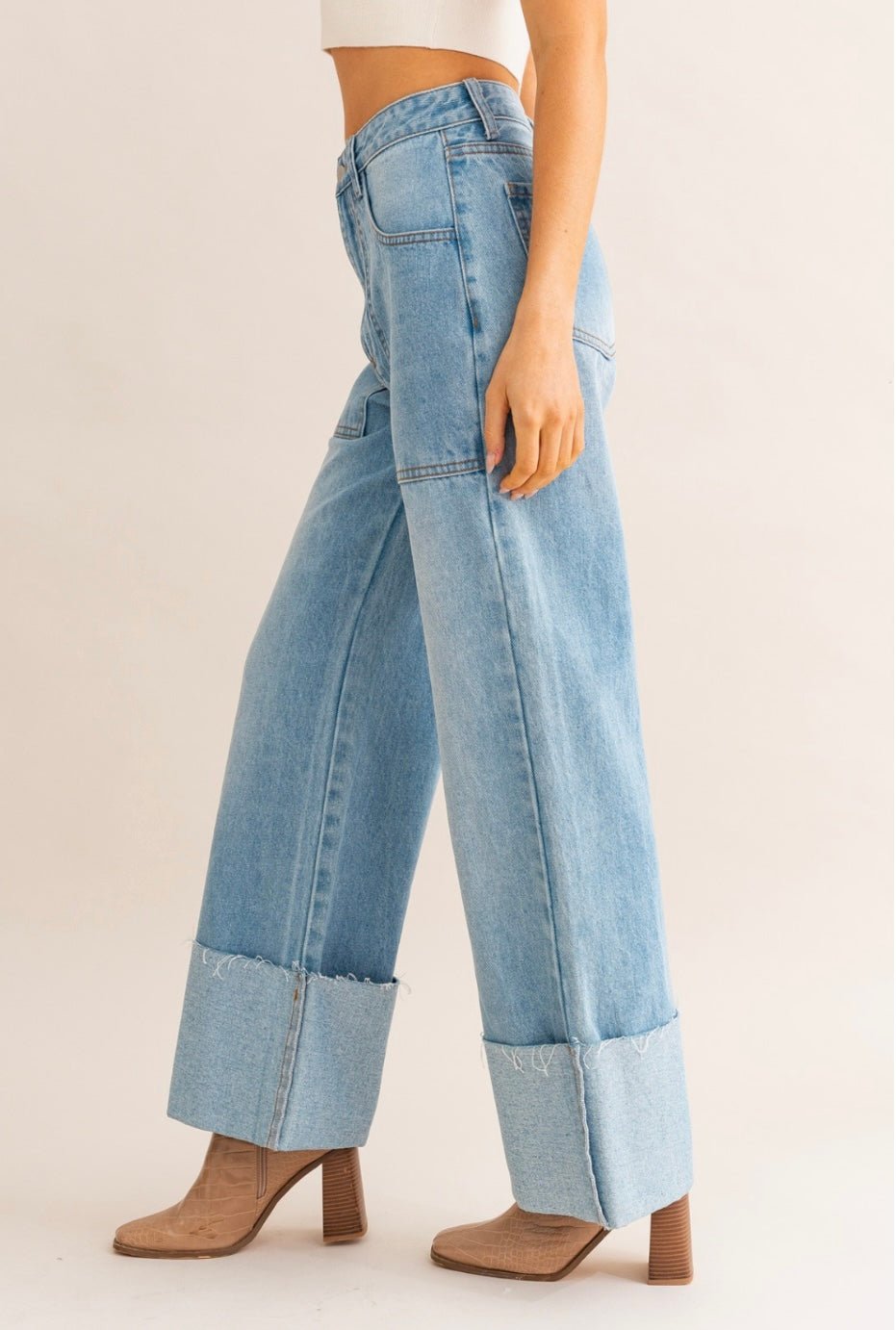 High Waisted Wide Leg Cuffed Jean - True to size - Bella Boutique & Bellasbylola.com