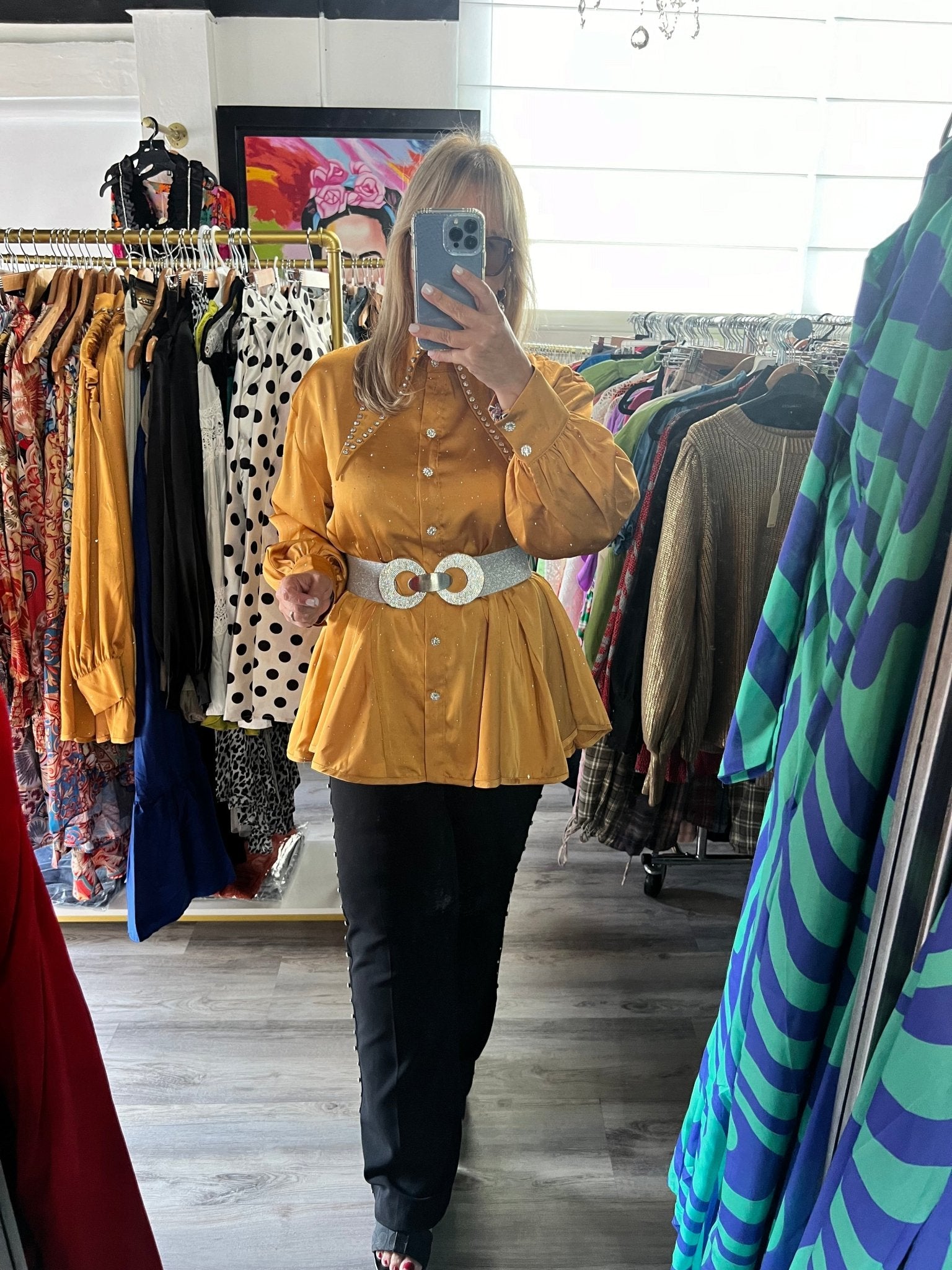 Golden Rhinestone Collar Blouse - Elegant Style - Bella Boutique & Bellasbylola.com