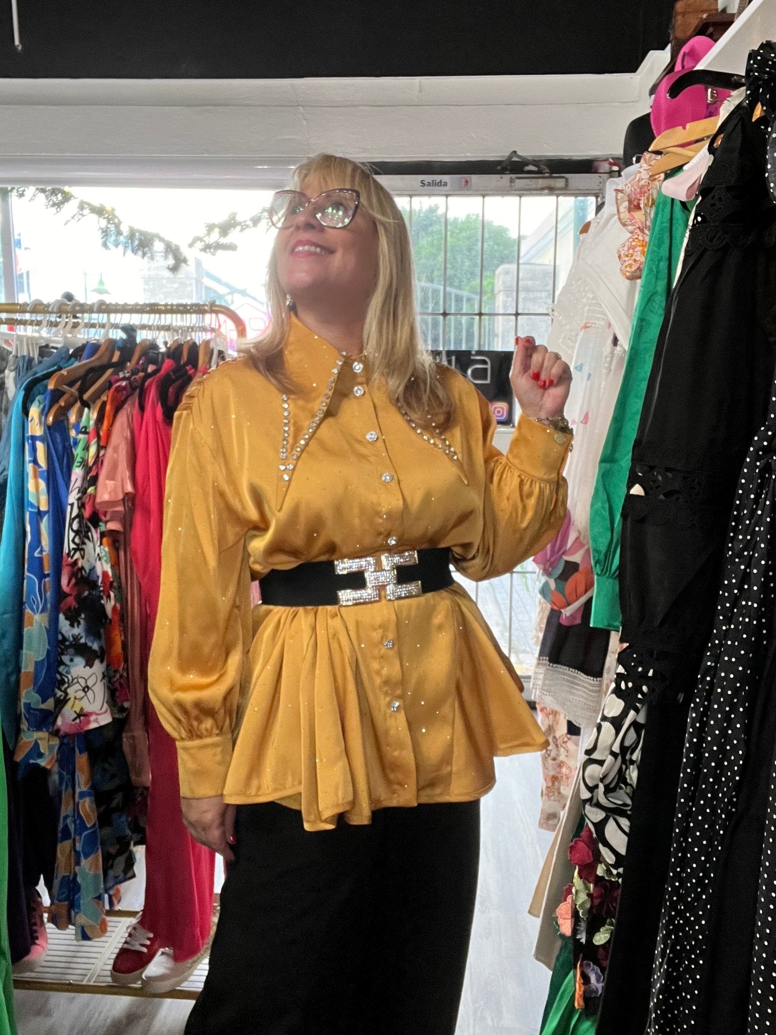 Golden Rhinestone Collar Blouse - Elegant Style - Bella Boutique & Bellasbylola.com